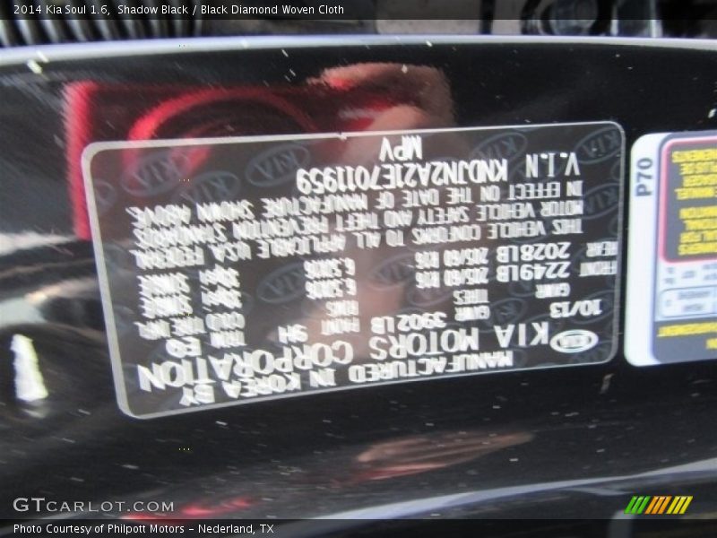 Shadow Black / Black Diamond Woven Cloth 2014 Kia Soul 1.6
