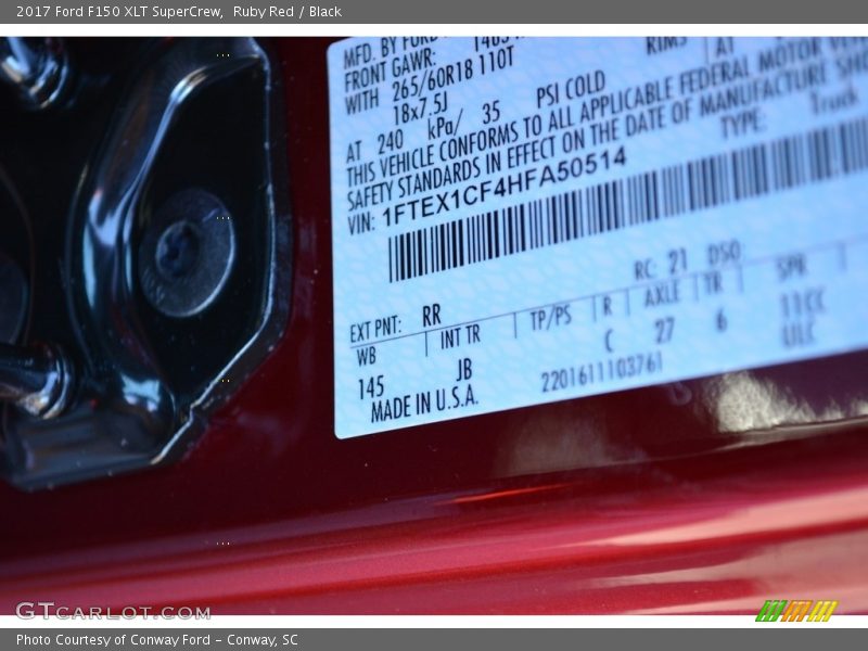 Ruby Red / Black 2017 Ford F150 XLT SuperCrew
