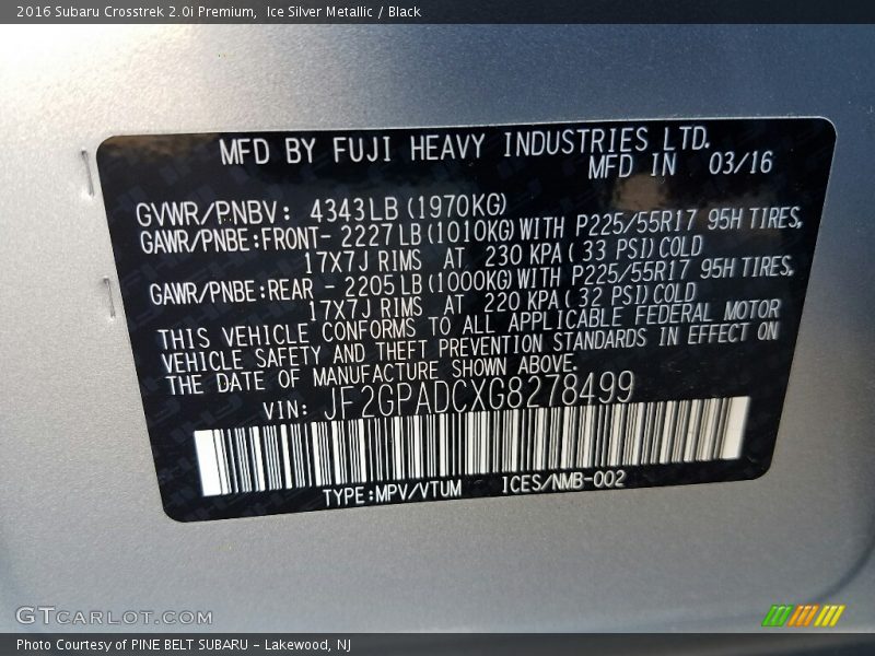 Ice Silver Metallic / Black 2016 Subaru Crosstrek 2.0i Premium