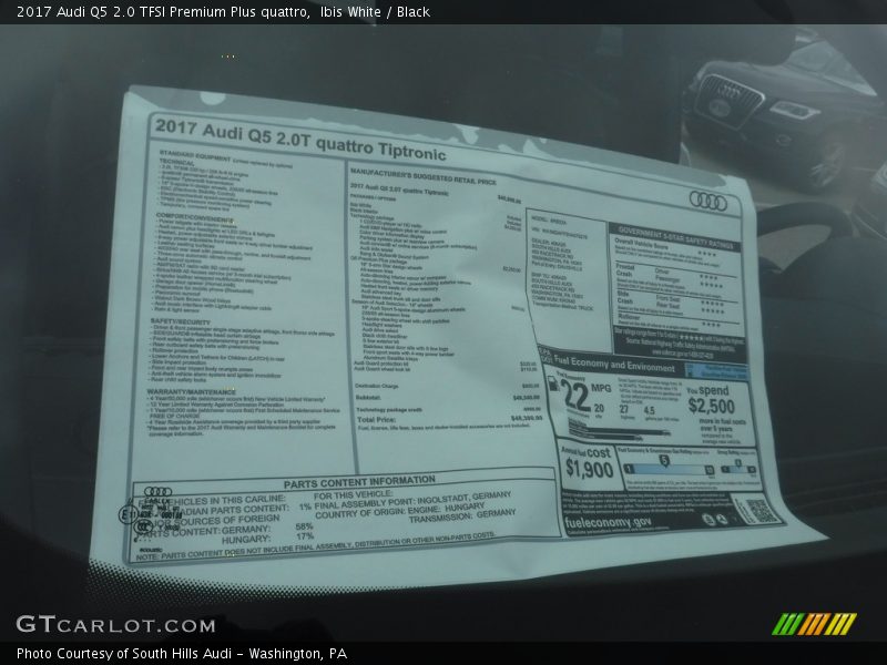  2017 Q5 2.0 TFSI Premium Plus quattro Window Sticker