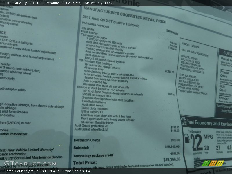  2017 Q5 2.0 TFSI Premium Plus quattro Window Sticker