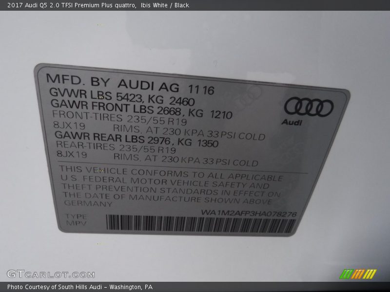 Ibis White / Black 2017 Audi Q5 2.0 TFSI Premium Plus quattro