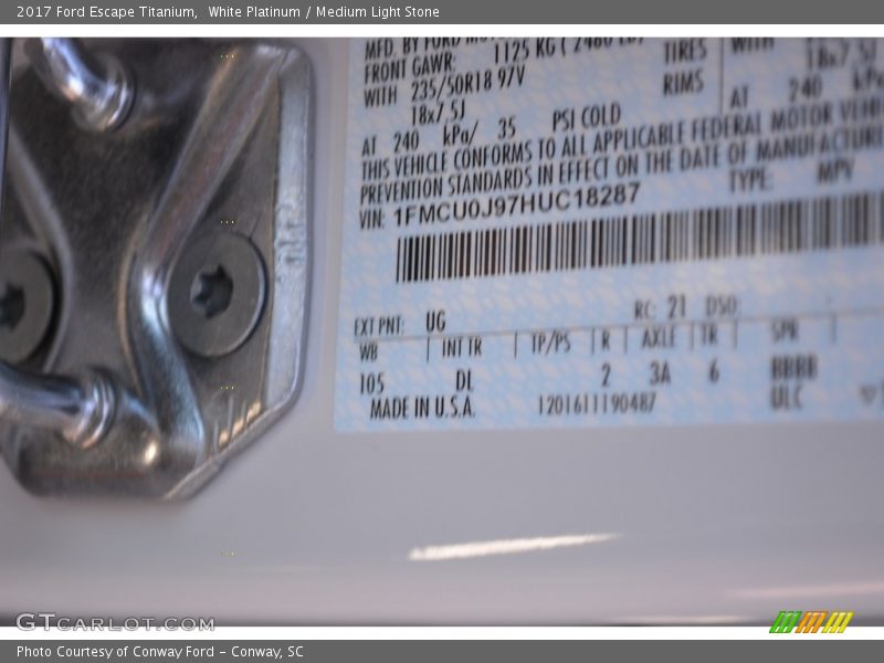 White Platinum / Medium Light Stone 2017 Ford Escape Titanium