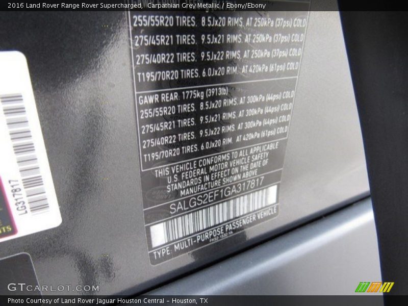 Carpathian Grey Metallic / Ebony/Ebony 2016 Land Rover Range Rover Supercharged