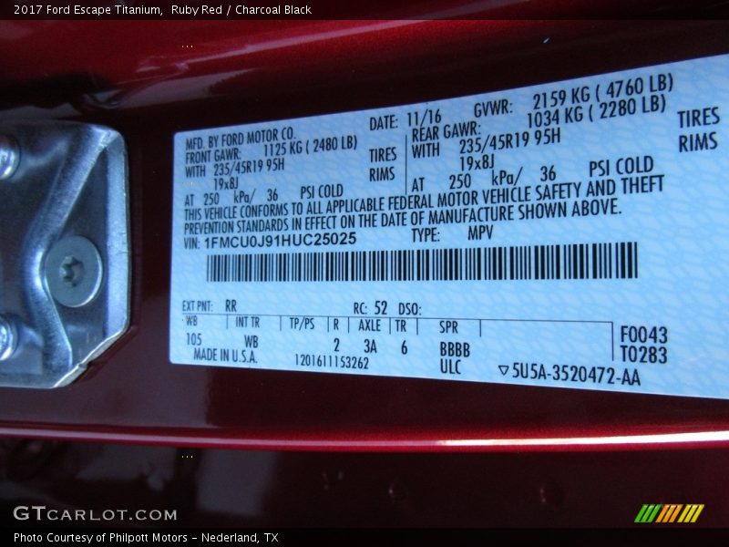 Ruby Red / Charcoal Black 2017 Ford Escape Titanium
