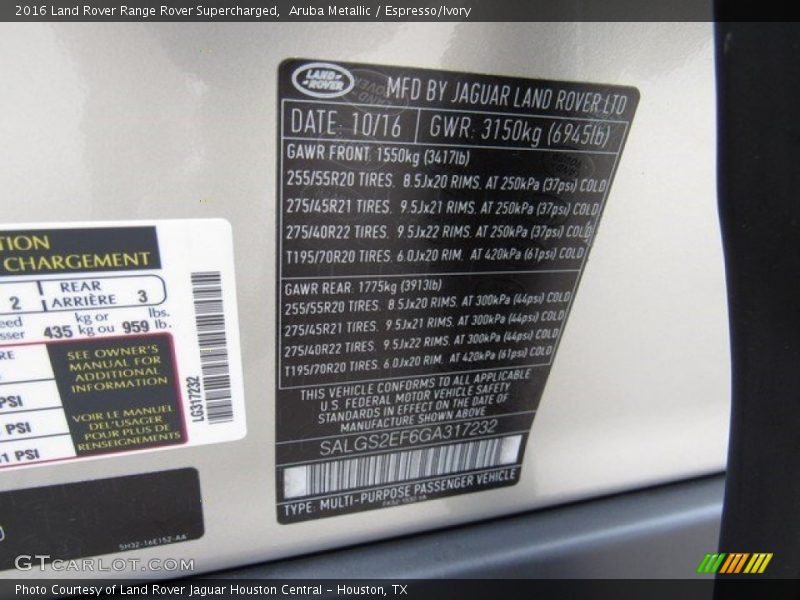 Aruba Metallic / Espresso/Ivory 2016 Land Rover Range Rover Supercharged