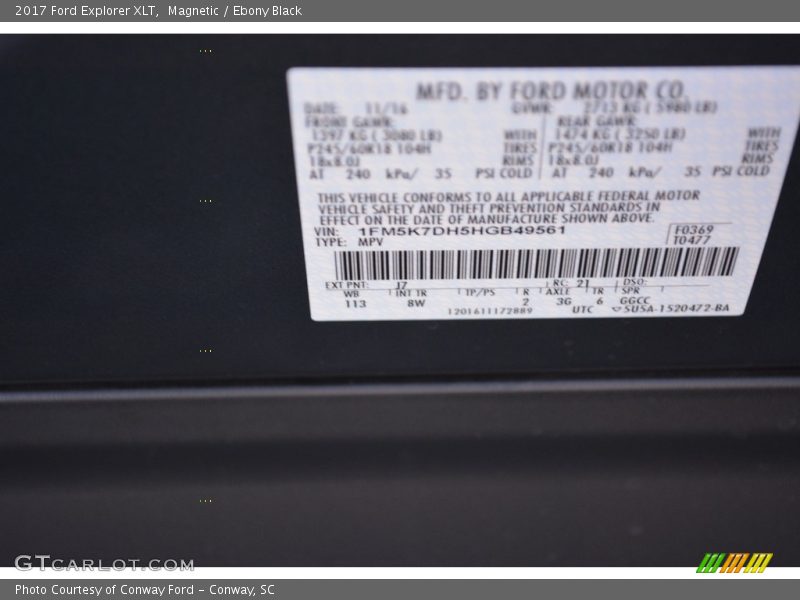 Magnetic / Ebony Black 2017 Ford Explorer XLT
