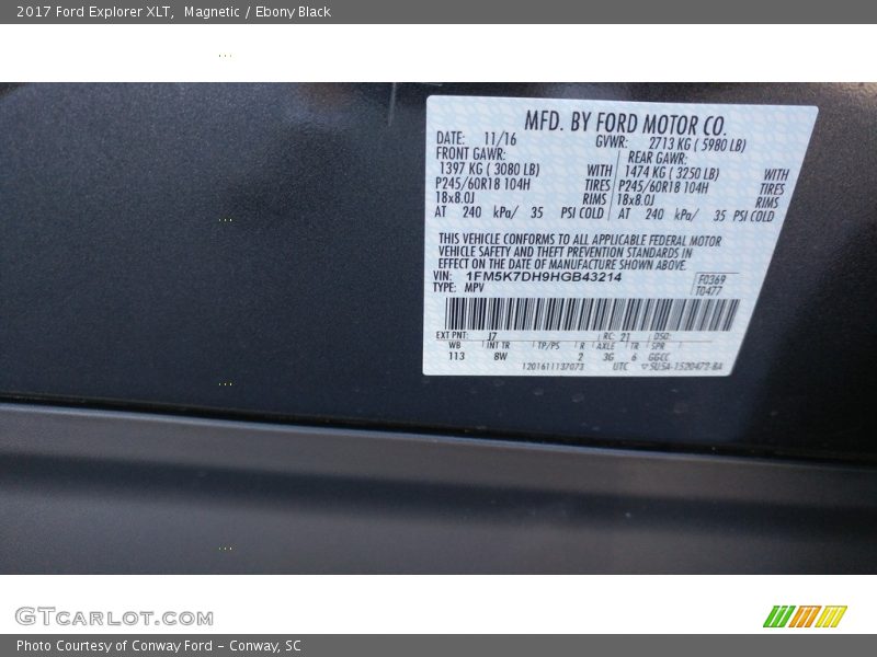 Magnetic / Ebony Black 2017 Ford Explorer XLT