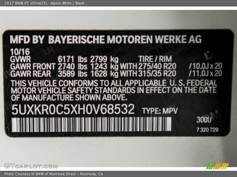 2017 X5 xDrive35i Alpine White Color Code 300
