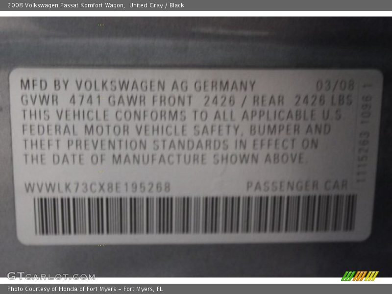 United Gray / Black 2008 Volkswagen Passat Komfort Wagon