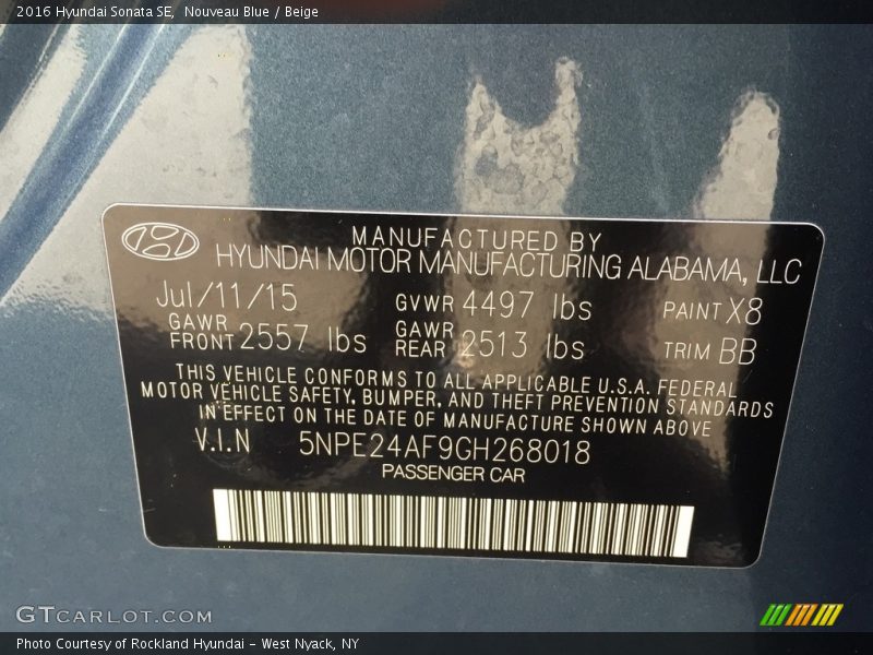 Nouveau Blue / Beige 2016 Hyundai Sonata SE