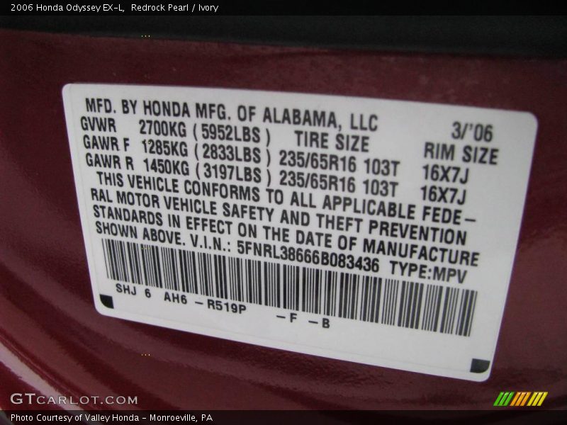 Redrock Pearl / Ivory 2006 Honda Odyssey EX-L