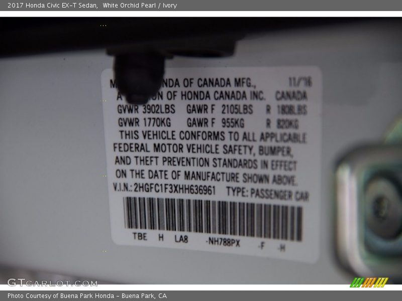 White Orchid Pearl / Ivory 2017 Honda Civic EX-T Sedan