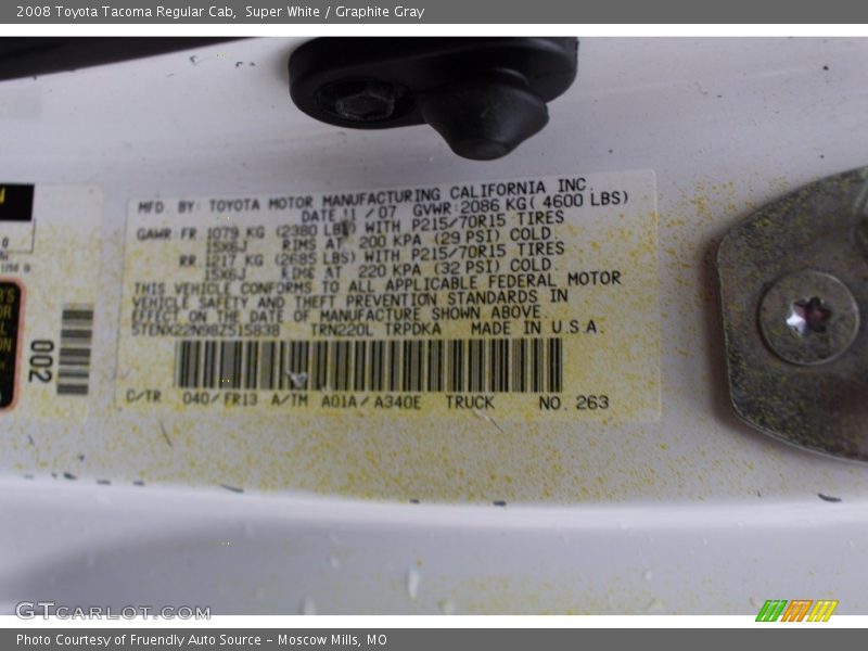 Super White / Graphite Gray 2008 Toyota Tacoma Regular Cab
