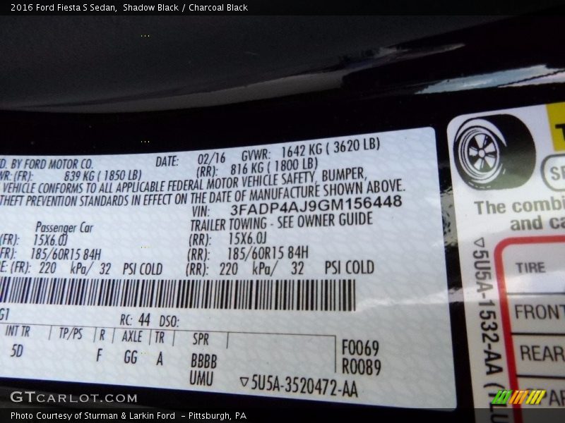 Shadow Black / Charcoal Black 2016 Ford Fiesta S Sedan