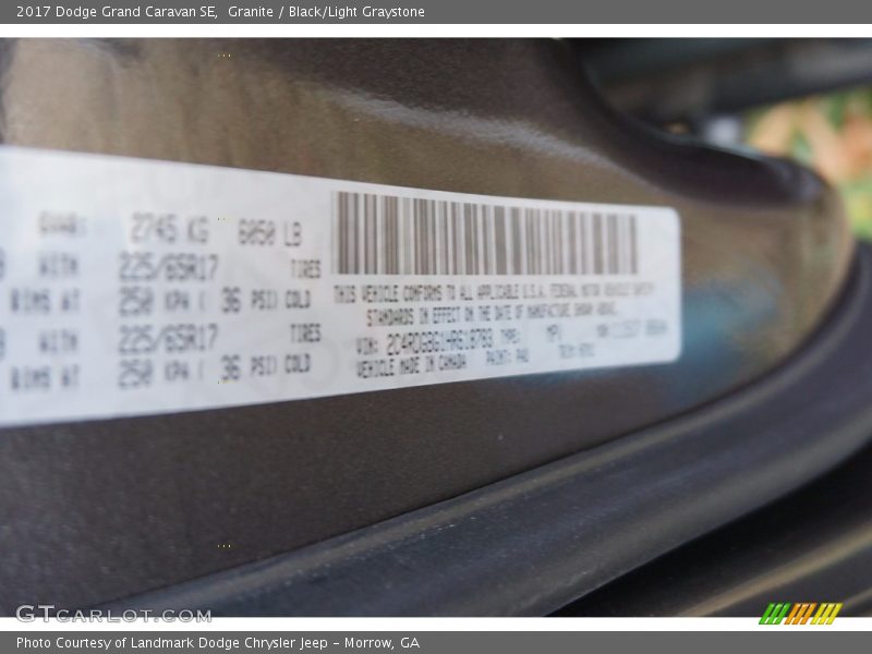 Granite / Black/Light Graystone 2017 Dodge Grand Caravan SE