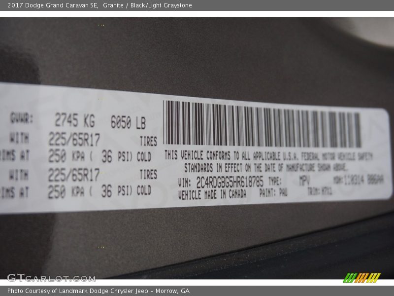 Granite / Black/Light Graystone 2017 Dodge Grand Caravan SE