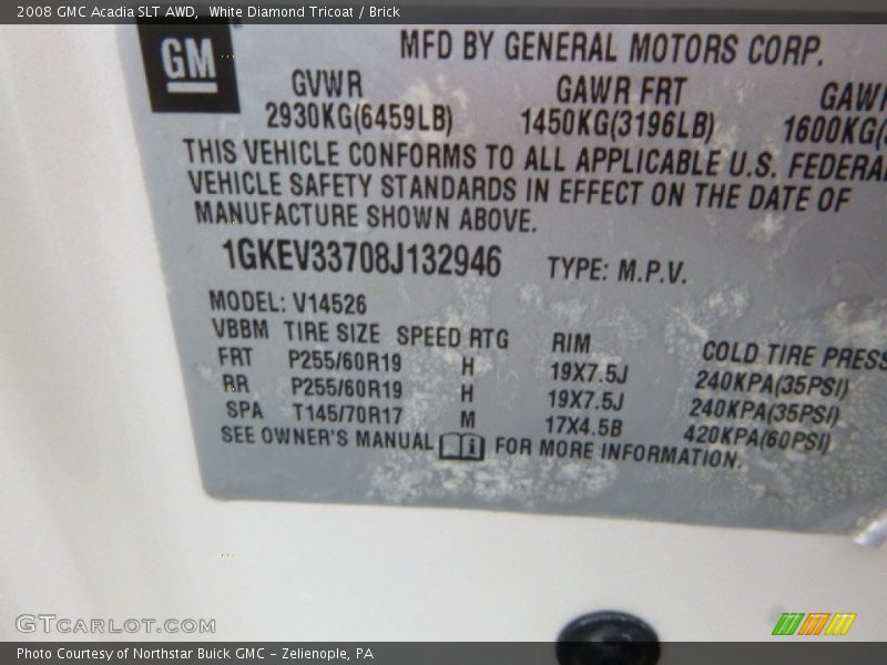 White Diamond Tricoat / Brick 2008 GMC Acadia SLT AWD
