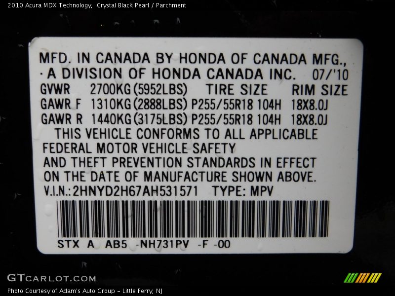 Crystal Black Pearl / Parchment 2010 Acura MDX Technology