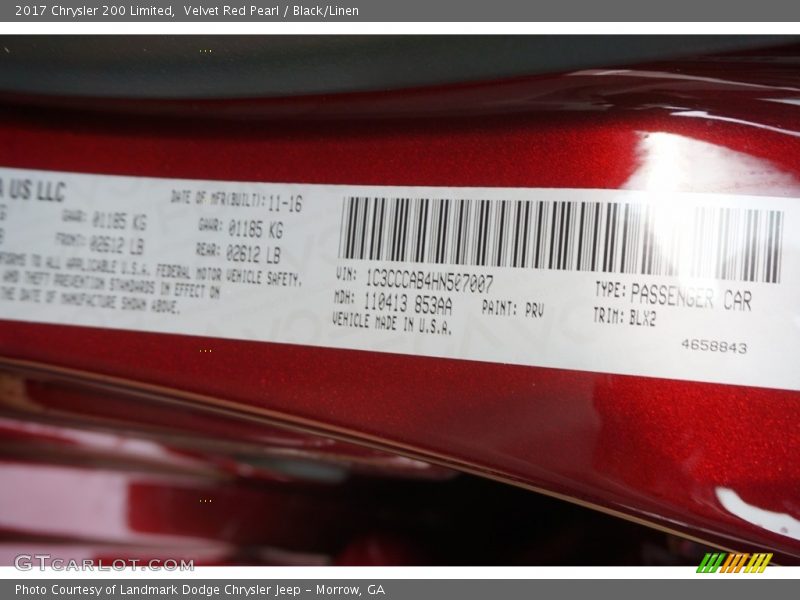 Velvet Red Pearl / Black/Linen 2017 Chrysler 200 Limited