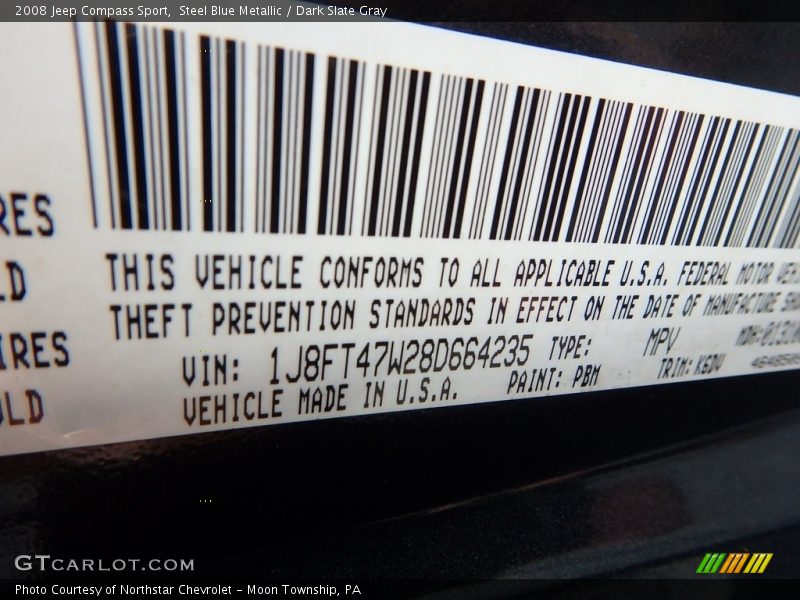 Steel Blue Metallic / Dark Slate Gray 2008 Jeep Compass Sport