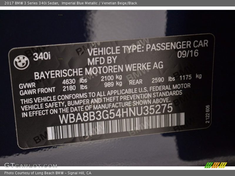 Imperial Blue Metallic / Venetian Beige/Black 2017 BMW 3 Series 340i Sedan