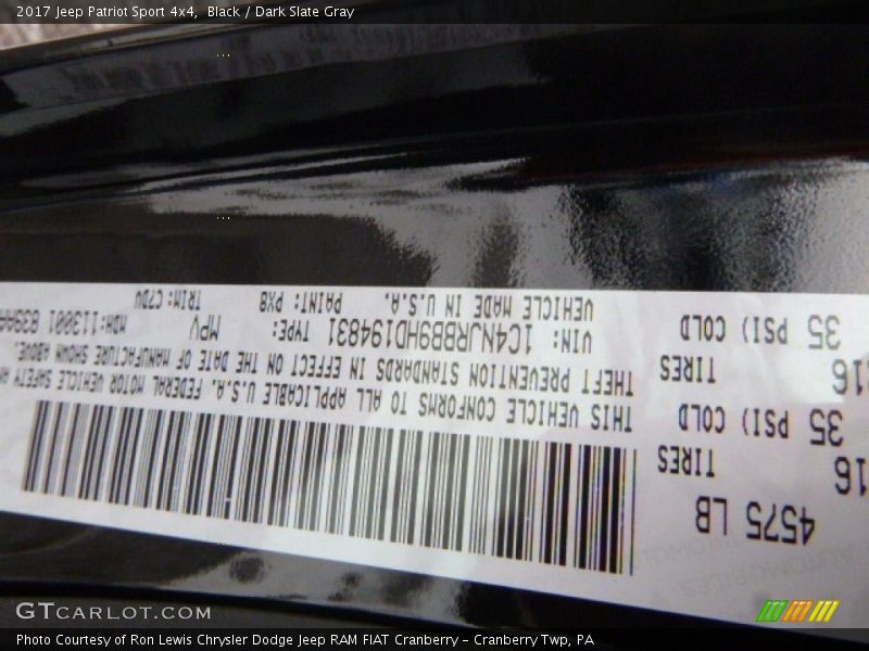 Black / Dark Slate Gray 2017 Jeep Patriot Sport 4x4