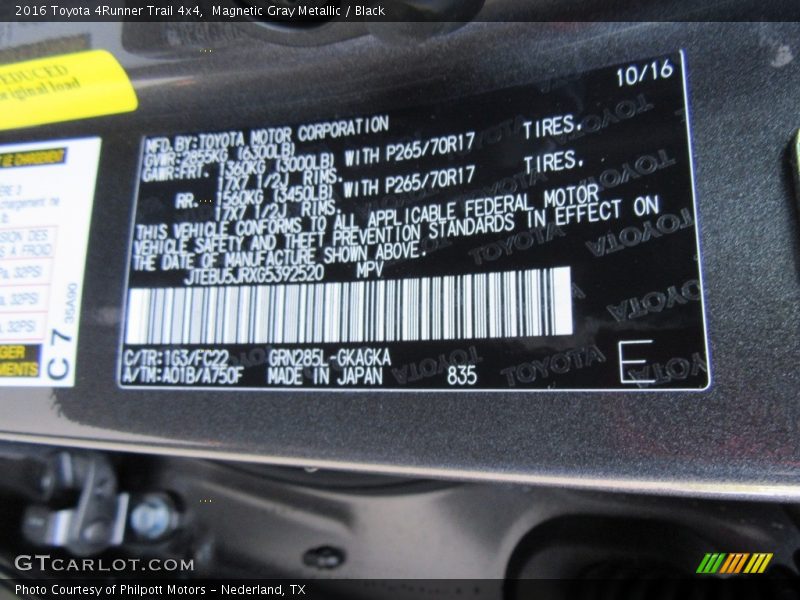 Magnetic Gray Metallic / Black 2016 Toyota 4Runner Trail 4x4