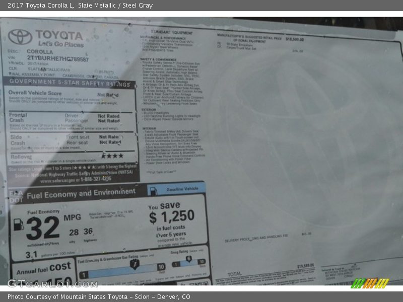 Slate Metallic / Steel Gray 2017 Toyota Corolla L