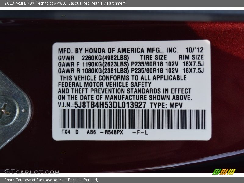 Basque Red Pearl II / Parchment 2013 Acura RDX Technology AWD
