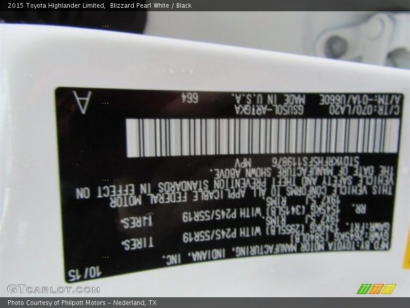 Blizzard Pearl White / Black 2015 Toyota Highlander Limited