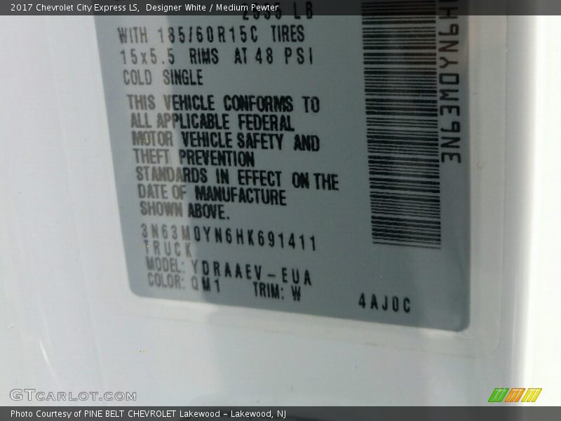 Designer White / Medium Pewter 2017 Chevrolet City Express LS