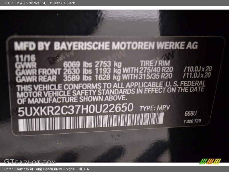 2017 X5 sDrive35i Jet Black Color Code 668