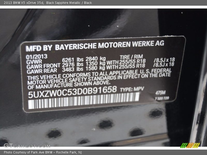 Black Sapphire Metallic / Black 2013 BMW X5 xDrive 35d