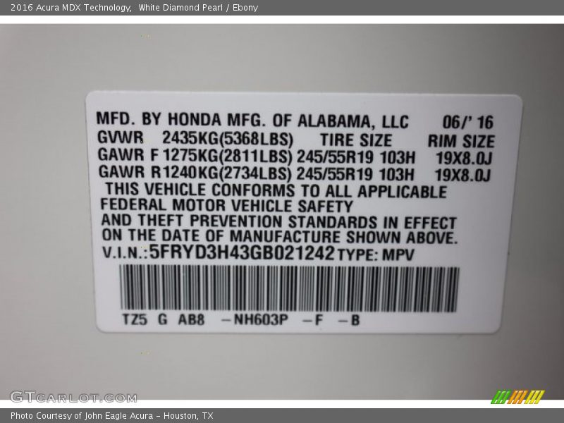 White Diamond Pearl / Ebony 2016 Acura MDX Technology