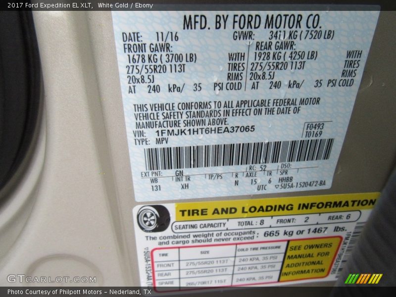 2017 Expedition EL XLT White Gold Color Code GN