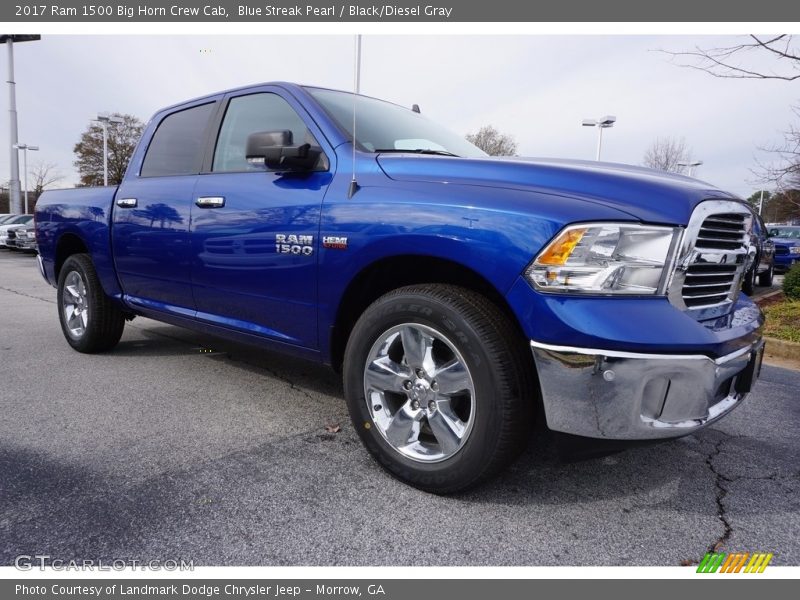 Blue Streak Pearl / Black/Diesel Gray 2017 Ram 1500 Big Horn Crew Cab