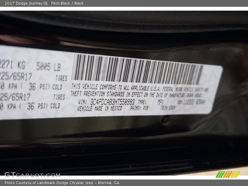 Pitch Black / Black 2017 Dodge Journey SE