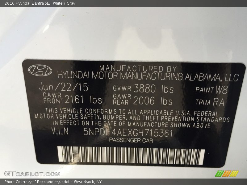 White / Gray 2016 Hyundai Elantra SE