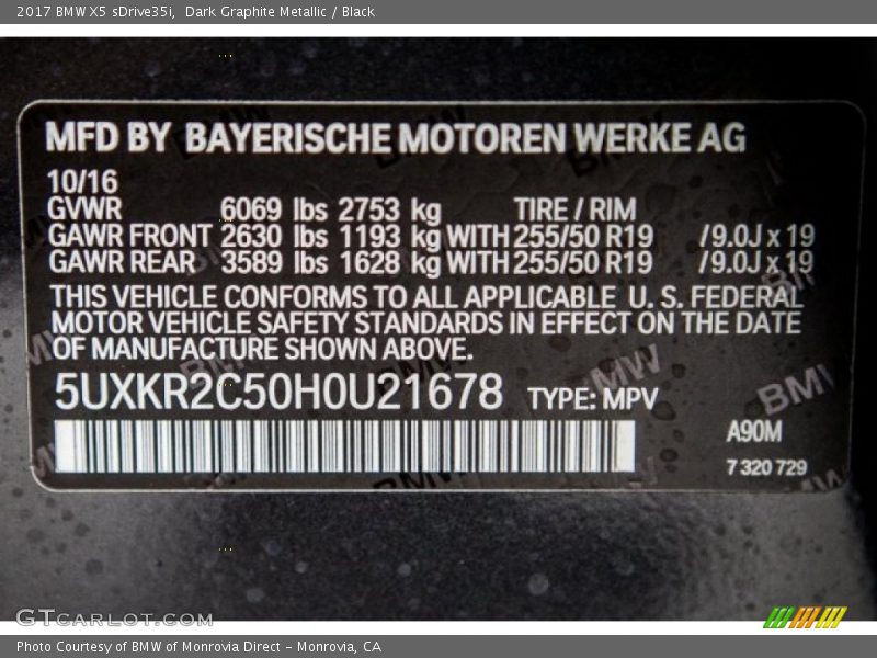 Dark Graphite Metallic / Black 2017 BMW X5 sDrive35i