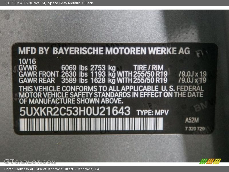 Space Gray Metallic / Black 2017 BMW X5 sDrive35i