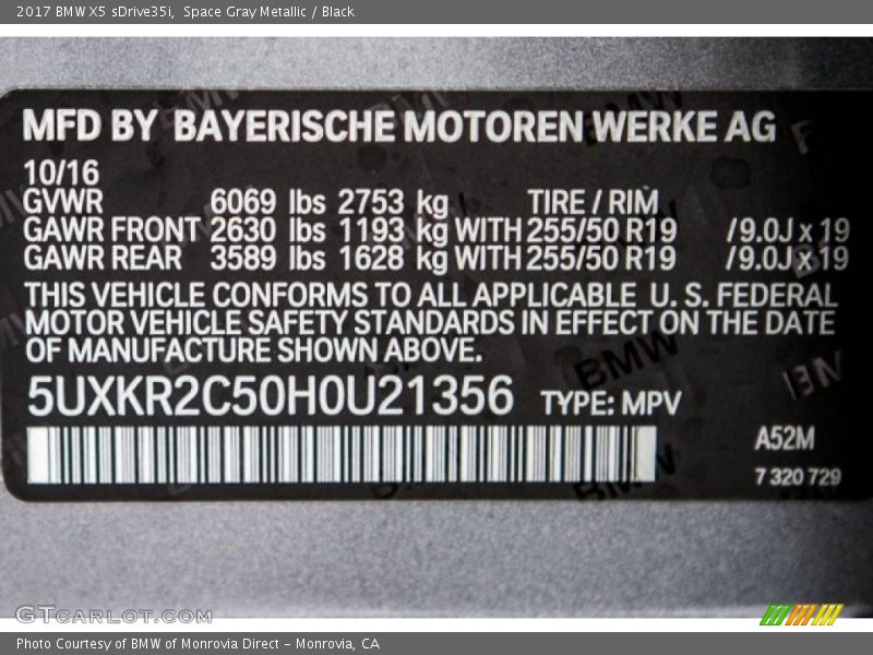 Space Gray Metallic / Black 2017 BMW X5 sDrive35i