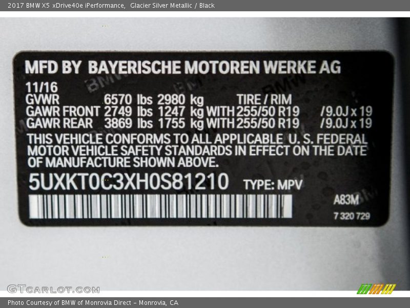 Glacier Silver Metallic / Black 2017 BMW X5 xDrive40e iPerformance