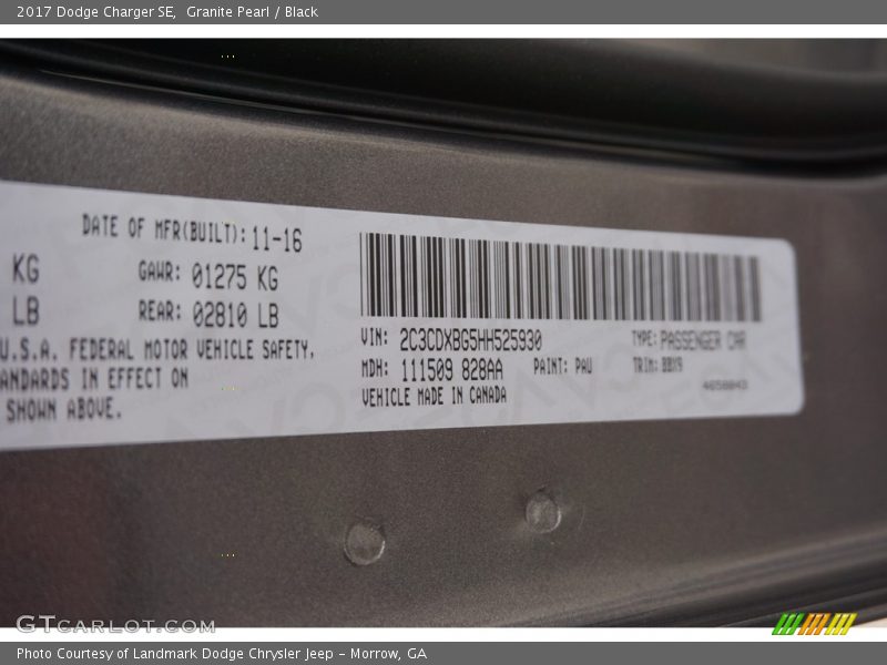 Granite Pearl / Black 2017 Dodge Charger SE