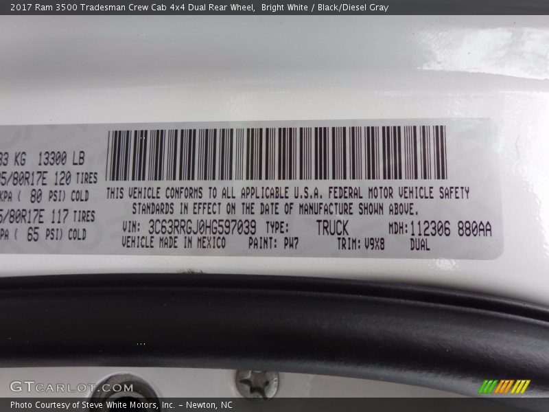 Bright White / Black/Diesel Gray 2017 Ram 3500 Tradesman Crew Cab 4x4 Dual Rear Wheel