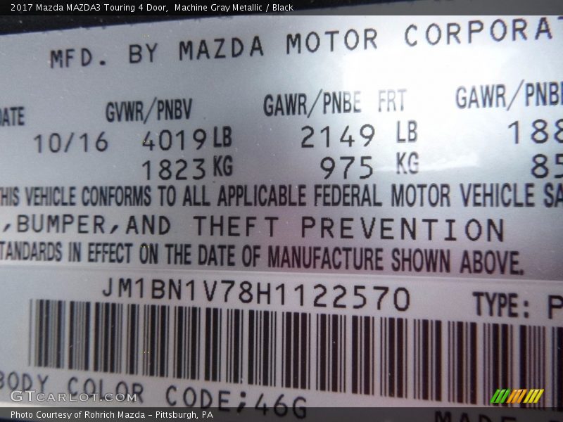 Machine Gray Metallic / Black 2017 Mazda MAZDA3 Touring 4 Door