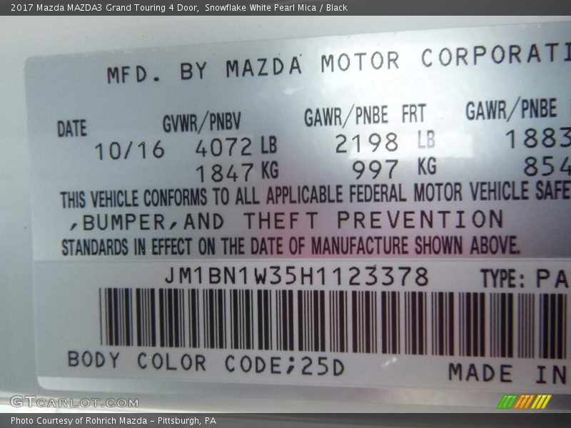 Snowflake White Pearl Mica / Black 2017 Mazda MAZDA3 Grand Touring 4 Door