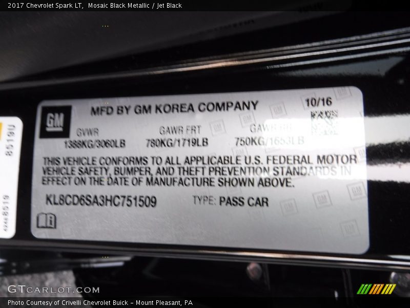 Mosaic Black Metallic / Jet Black 2017 Chevrolet Spark LT
