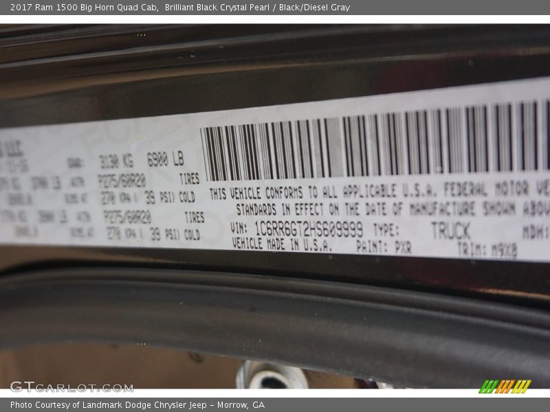 Brilliant Black Crystal Pearl / Black/Diesel Gray 2017 Ram 1500 Big Horn Quad Cab