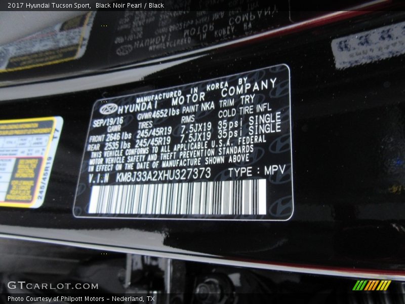 Black Noir Pearl / Black 2017 Hyundai Tucson Sport